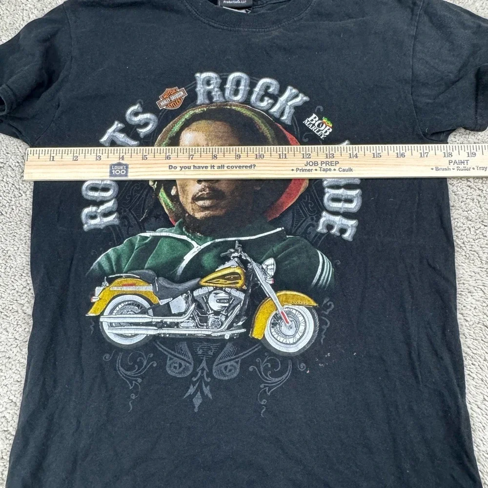 Harley Davidson Bob Marley Roots Rock Ride Graphic T Shirt Mens Size Small Black